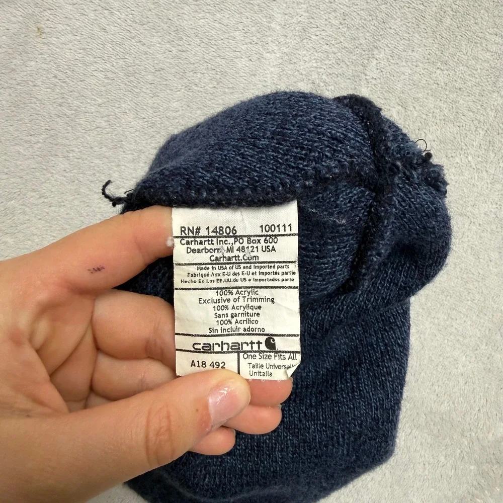 Carhartt Mens A18 Acrylic Watch Hat Beanie Navy Blue Heather Knit Logo Patch‎